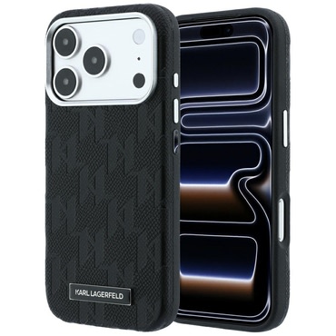 Premium maskica Karl Lagerfeld "Grained Leather Mono Resin Logo MagSafe" za iPhone 17 Pro Max / 18 Pro Max / 18 Pro - black