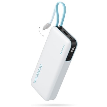 Power bank Cuktech "LPB200N" 20000mAh 45W s ugrađenim kabelom USB-C i Lightning, LED prikazivač - white