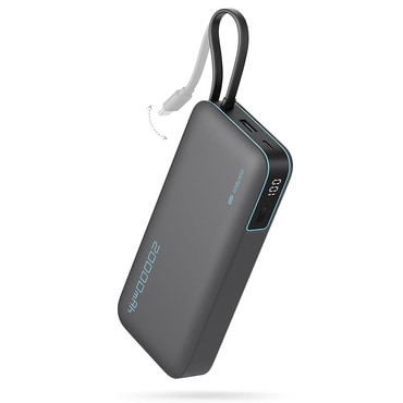 Power bank Cuktech "LPB200N" 20000mAh s ugrađenim kabelom, USB-C i Lightning, LED prikazivač, 45W - black