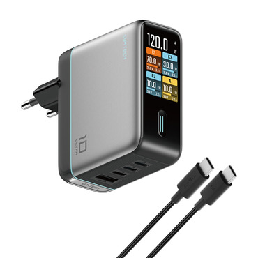 Stolni punjač Cuktech "AD1204U" 120W, 3x USB-C, sa zaslonom i upravljanjem na dodir - grey