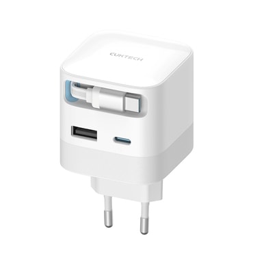 Stolni punjač Cuktech "AD653W" 67W s izvlačivim USB-C kabelom, USB-C, USB, GaN tehnologija - white