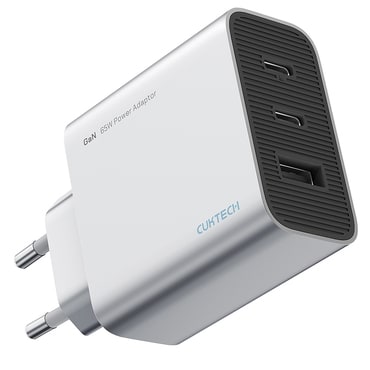 Zidni punjač Cuktech "A15C-EU" 65W, 2x USB-C, USB, GaN tehnologija - white