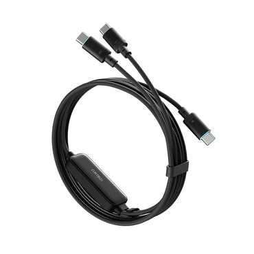 Punjač i podatkovni 140W USB-C na 2x USB-C kabel Cuktech "C2C615", 480Mbps, 1.5m - black