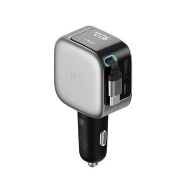 Automobilski punjač Cuktech "CC903P" 100W s ugrađenim izvlačnim kabelom USB-C i LED prikazivačem - black