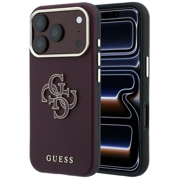 maskica Guess "Grained Leather i Big Resin Logo" za iPhone 17 Pro Max / 18 Pro Max - burgundy