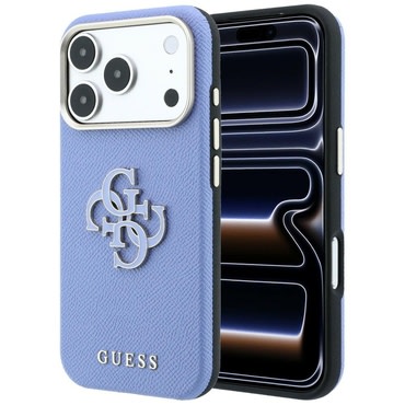 maskica Guess "Grained Leather i Big Resin Logo" za iPhone 17 Pro Max / 18 Pro Max - light blue