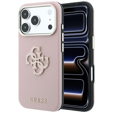 maskica Guess "Grained Leather i Big Resin Logo" za iPhone 17 Pro Max / 18 Pro Max - pink