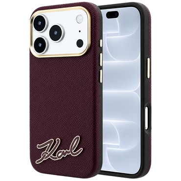 Premium maskica Karl Lagerfeld "Grained Leather with Resin Sign Logo MagSafe" za iPhone 17 Pro / 18 Pro - burgundy