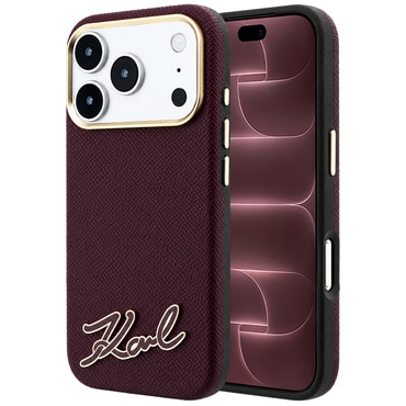 Premium maskica Karl Lagerfeld "Grained Leather with Resin Sign Logo MagSafe" za iPhone 17 Pro Max / 18 Pro Max - burgundy