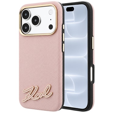 Premium maskica Karl Lagerfeld "Grained Leather with Resin Sign Logo MagSafe" za iPhone 17 Pro / 18 Pro - pink