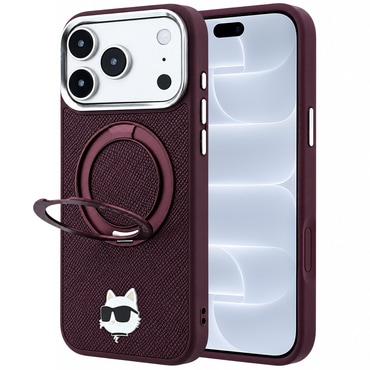 Premium maskica Karl Lagerfeld "Leather Ring Stand 360 C Pin" za iPhone 17 Pro / 18 Pro - burgundy