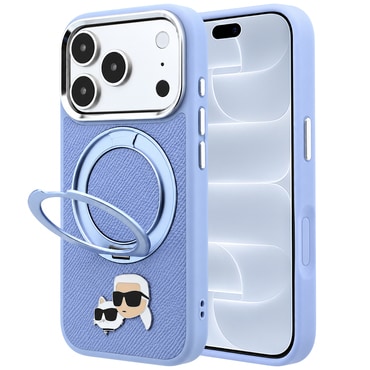 Premium maskica Karl Lagerfeld "Leather Ring Stand 360 C Pin" za iPhone 17 Pro / 18 Pro - light blue