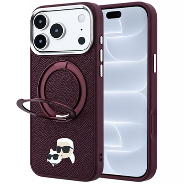 Premium maskica Karl Lagerfeld "Leather Ring Stand 360 C Pin" za iPhone 17 Pro / 18 Pro - burgundy