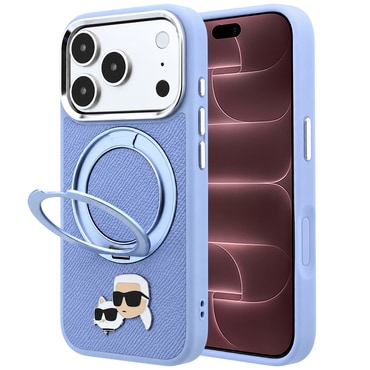 Premium maskica Karl Lagerfeld "Leather Ring Stand 360 C Pin" za iPhone 17 Pro Max / 18 Pro Max - light blue