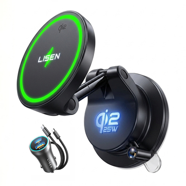 Bežična 25W punjač Lisen "W608 Pro" s vakuumskim nosačem Qi2.2 - black