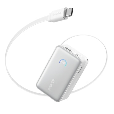Power bank Anker "Nano (A1638H21)" 10000mAh, 45W, s ugrađenim USB-C izvlačnim kabelom i pametnim zaslonom - white