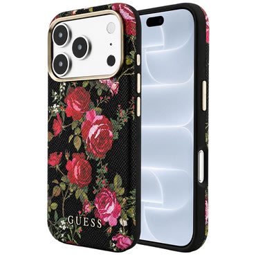 Maskica Guess "Blossom Roses Print MagSafe" za iPhone 17 Pro / 18 Pro - black