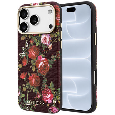 Maskica Guess "Blossom Roses Print MagSafe" za iPhone 17 Pro / 18 Pro - burgundy