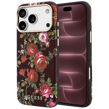 Maskica Guess "Blossom Roses Print MagSafe" za iPhone 17 Pro Max / 18 Pro Max - burgundy