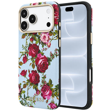 Maskica Guess "Blossom Roses Print MagSafe" za iPhone 17 Pro / 18 Pro - light blue