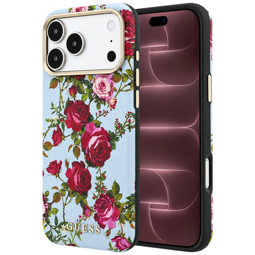 Maskica Guess "Blossom Roses Print MagSafe" za iPhone 17 Pro Max / 18 Pro Max - light blue