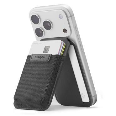Magnetna torbica Spigen "MagSafe Slim Fold Tripod S314-4" za iPhone, PU koža, 12 kartica - black