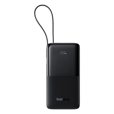 Power bank Baseus "Bipow 2" 10000mAh s ugrađenim USB-C kabelom i pametnim prikazivačem, 20W - black