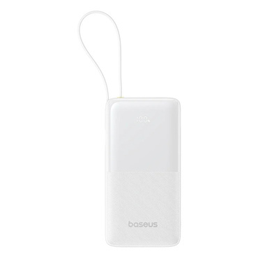 Power bank Baseus "Bipow 2" 10000mAh s ugrađenim USB-C kabelom i pametnim prikazivačem, 20W - white