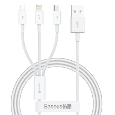 Punjač i podatkovni 100W USB-A na USB-C, Lightning, Micro-USB kabel Baseus "P10377705213-00" - 480Mbps - 1.5m - white