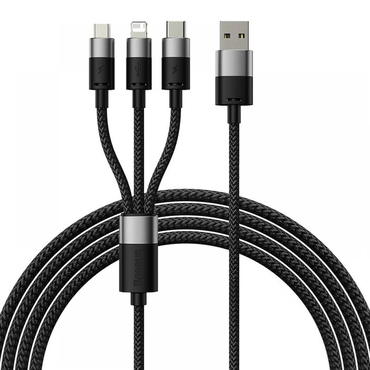 Punjač i podatkovni 20W USB-A na Lightning, Micro-USB, USB-C kabel Baseus "StarSpeed" - 480Mbps - 1.2m - black