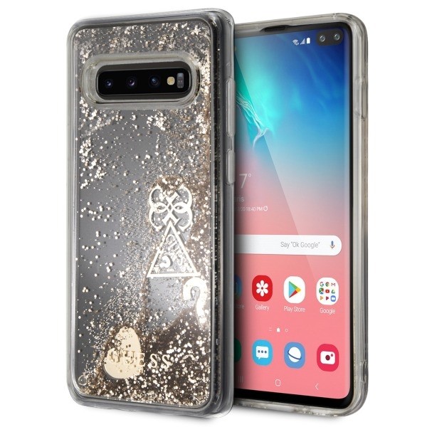 Originalna tvrda TPU maska Guess "Glitter Hearts" za Samsung Galaxy S10 - zlatne boje