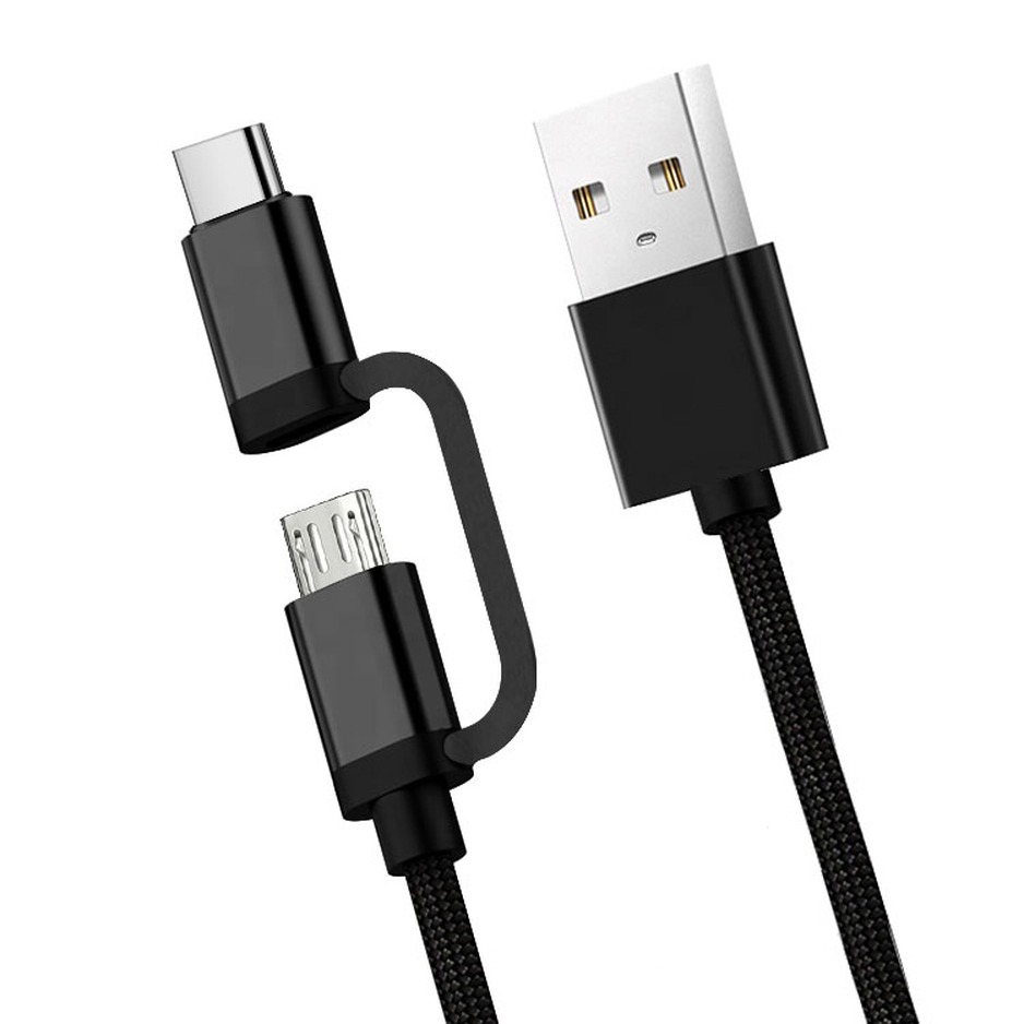 Micro USB i USB-C kabel 2 u 1 - 1m - crna