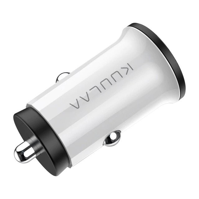 Ultra brzi auto-punjač "Bullet" s QC3.0 i USB-C PD izlazima za punjenje - bijela
