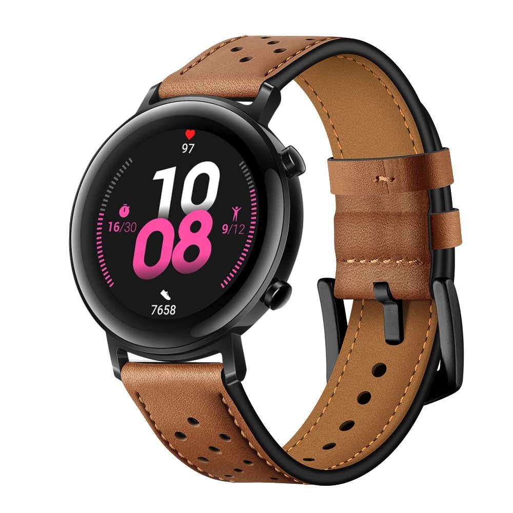 Elegantni pojas "Hollow" za Huawei Watch GT2 42mm iz prave kože - smeđa