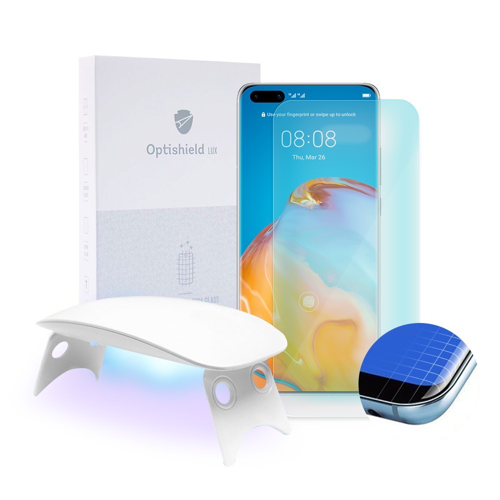 2-Pack: Premium zaštitno staklo Optishield Lux in UV svetilka za Huawei P40 Pro