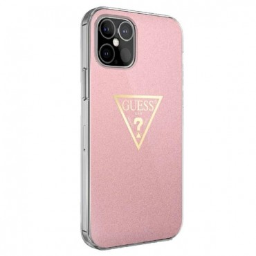 Originalna tvrda TPU maska Guess "Triangle Glitter" za iPhone 12 Mini - roza