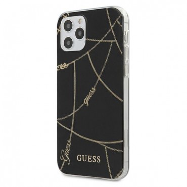Originalna tvrda TPU maska Guess "Chain Collection" za iPhone 12 Pro Max - crna