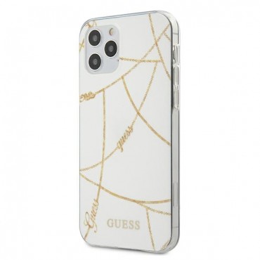 Originalna tvrda TPU maska Guess "Chain Collection" za iPhone 12 Pro Max - bijela