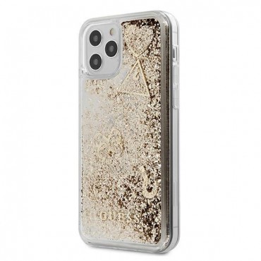 Originalna tvrda TPU maska  Guess "Glitter Hearts" za iPhone 12 Mini - zlatna