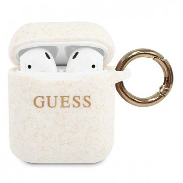 Originalna silikonska maska Guess "Glitter" za Apple AirPods - bijela