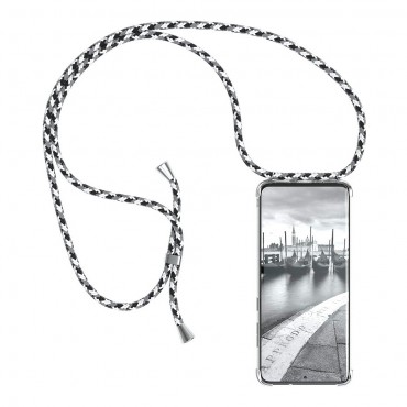 Prozirna TPU maska "Cordy" za Samsung Galaxy S20 Plus  s priručnom vezicom za prenošenje -  crno bijela