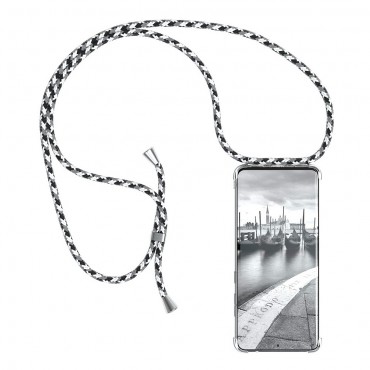 Prozirna TPU maska "Cordy" za Samsung Galaxy S20 Ultra  s priručnom vezicom za prenošenje -  crno bijela