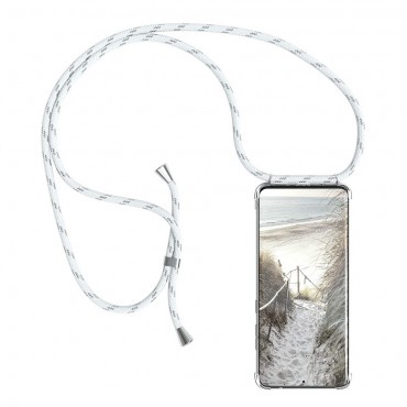 Prozirna TPU maska "Cordy" za  Samsung Galaxy S20 Ultra s priručnom vezicom za prenošenje - bijelo srebrna