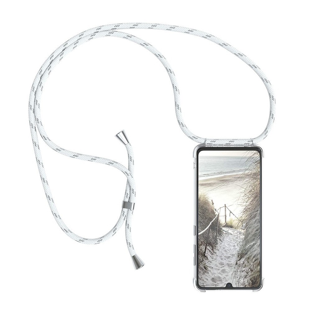 Prozirna TPU maska "Cordy" za Samsung Galaxy A41 s priručnom vezicom za prenošenje - bijelo srebrna
