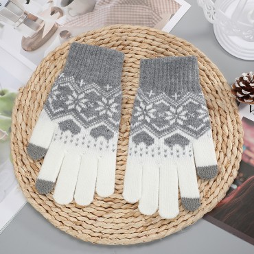 Zimske rukavice "Warm Touch" - pletene touchscreen rukavice s iznimno toplom podlogom i motivom u boji - sive