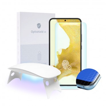 Premium zaštitno staklo Optishield Lux za Samsung Galaxy S22 Plus i UV lampica Premium zaštitno staklo Optishield Lux za Samsung Galaxy S22 Plus i UV lampica