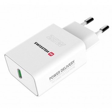 Punjač za telefon Swissten - zidni punjač 25W s USB-C PD utorom za punjenje - bijeli Punjač za telefon Swissten - zidni punjač 25W s USB-C PD utorom za punjenje - bijeli