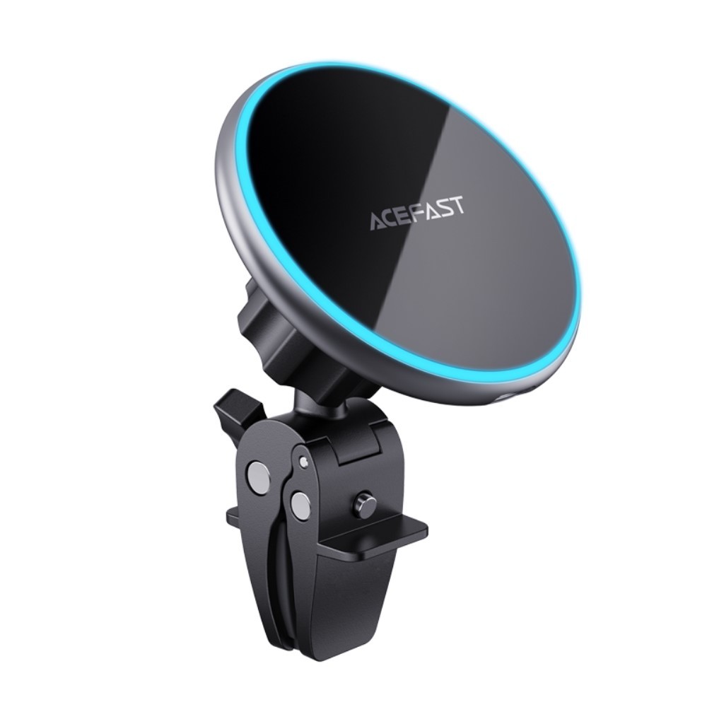 Bežični punjač za telefon Acefast "MagBlue" - automobilski magnetni punjač s brzim bežičnim punjenjem za sve telefone s MagSafe tehnologijom za ventilacijski utor automobila - crni
