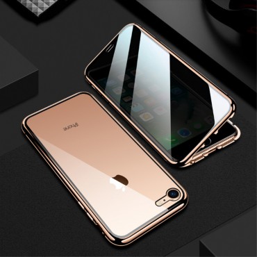 Magnetna full-body maska za iPhone SE 2022 / iPhone SE 2020 / iPhone 8 / iPhone 7 "Stronghold Dark" sa zatamjenim privacy staklom - zlatna