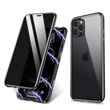 Magnetna full-body maska za iPhone 12 / iPhone 12 Pro "Stronghold Dark" sa zatamjenim privacy staklom - crna